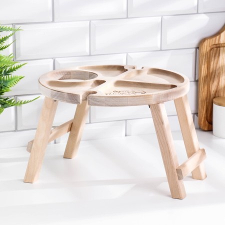 A table - a tray with a menage and folding legs "Let it always be delicious" d = 30x2 birch-1
