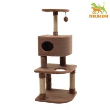 Complex for cats with a claw, corner, 55 x 55 x 130.5 cm, fur, jute, brown