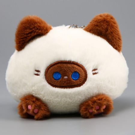 Soft toy "Cat-shred" on a key fob, 11 cm, white-brown color-1