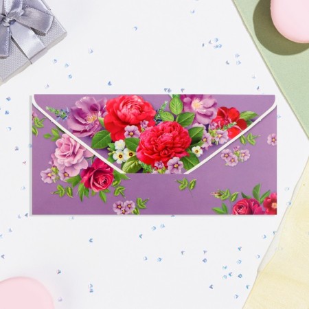 Money envelope "Universal" flowers, lilac background, 8.3x16.7 cm-2