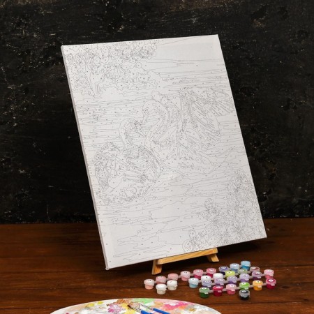 Picture on numbers on a canvas with a subframe "Swans", 40 x 50 cm-2