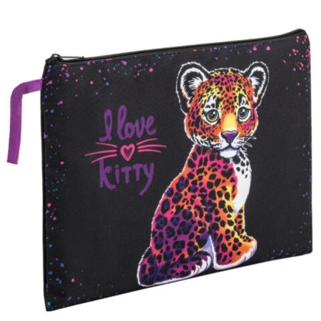 Brauberg A4 notebook folder, 1 compartment, polyester, on a zipper, with a pen, "Leopard", 272170