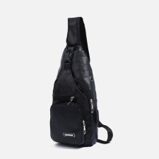 Male sling bag made of artificial leather, with USB, black color