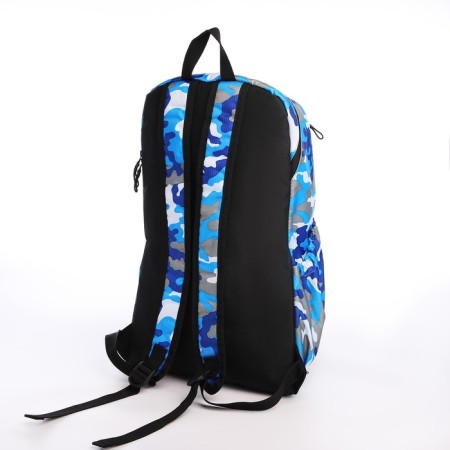 The backpack is waterproof with lightning, 3 pockets, blue/blue color-3