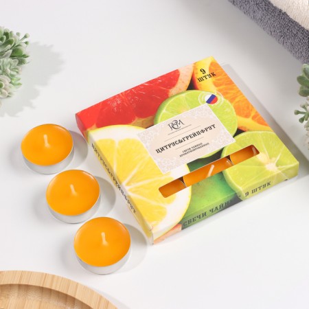 A set of tea candles of aromatic "citrus and grapefruit", 9 pieces