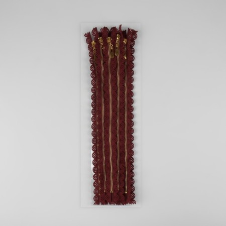 Metal zipper, No. 3, non -proceeding, automatic lock, 30 cm, burgundy/gold color-3