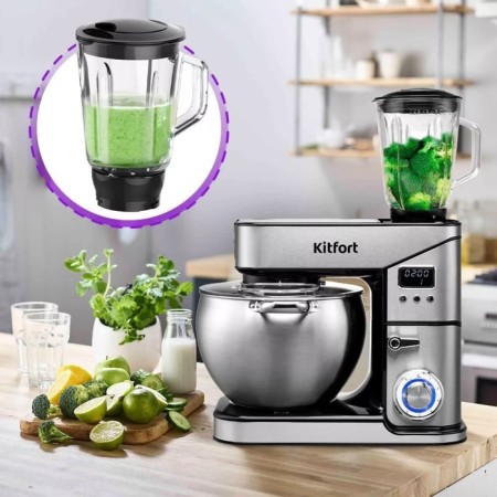 Mixer KitFort KT-3413, Planetary, 2000 W, 10/2/1.5 L, 6 speeds, silver-6