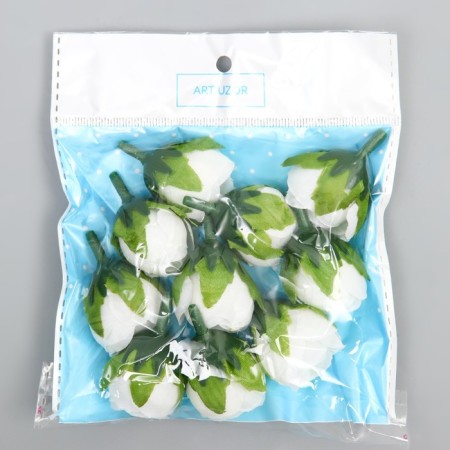 Budon on the leg for decoration "Rose Pionoid bud" white 2.5x3 cm-3