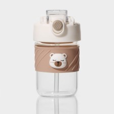 Water bottle glass, with a lid and tube 