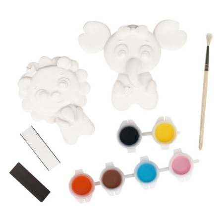 Set for painting from gypsum "Leo and Elephant", magnets, 2 figures, with paints and brush-1