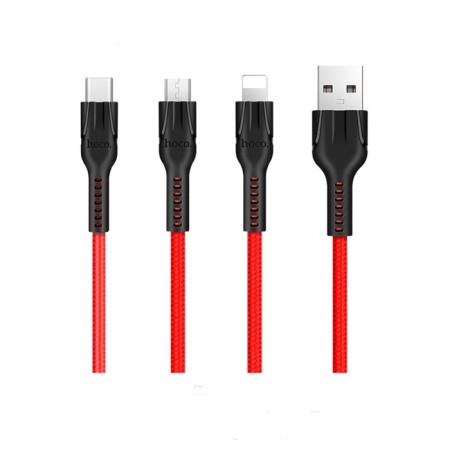 Hoco U31 cable, microUSB/Lightning/type -C - USB, 2.4 A, 1.2 m, red-1