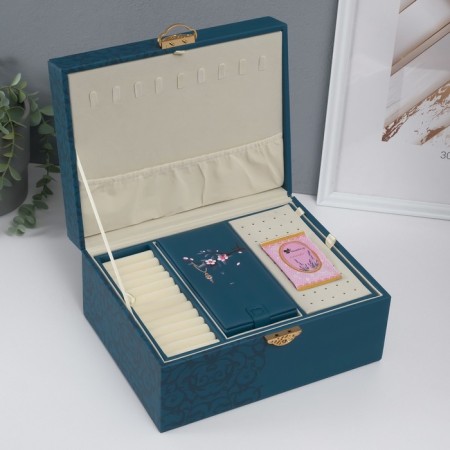 Casket to the leatherette for decorations the chest "Piece on sakura. Blue" Blue "26x20x13 cm-2
