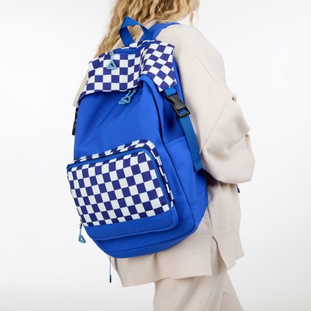 School backpack from textiles, 5 pockets, blue color-5