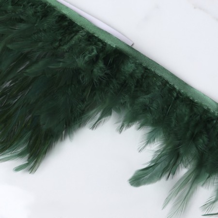 Braid with feathers of a rooster, 10-15 cm, 5 ± 0.5 m, emerald color-1