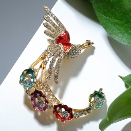 Brooch "Firebird with a magic tail", colored in gold-4