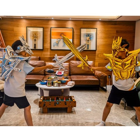 Set of ball-toe foil "knight", helmet, vest, sword, gold-1
