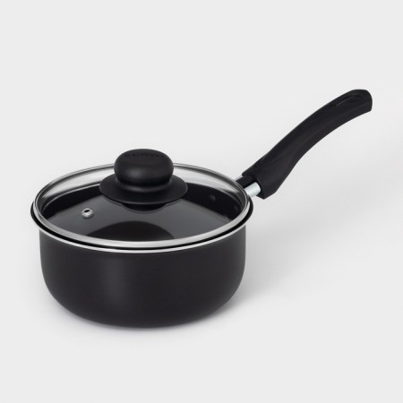 Bucket Consul d = 16 cm, 1.2 l, glass cover, plastic handle, anti -stick coating, black color