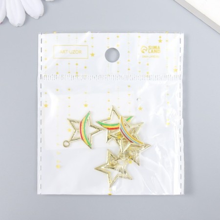 Decor for creativity Metal, enamel "Star with Rainbow" Gold Mix 2x2.4 cm-3