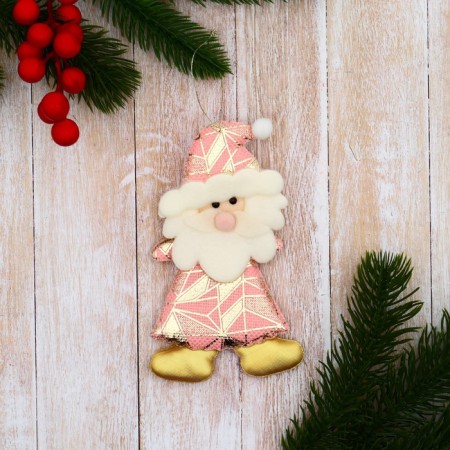 Soft suspension "Santa Claus in a suit with a geometric pattern" 6x12 cm, pink