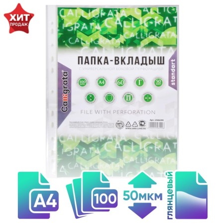 A4, 50 μm, calligrata "lux", glossy, vertical, 100 pieces
