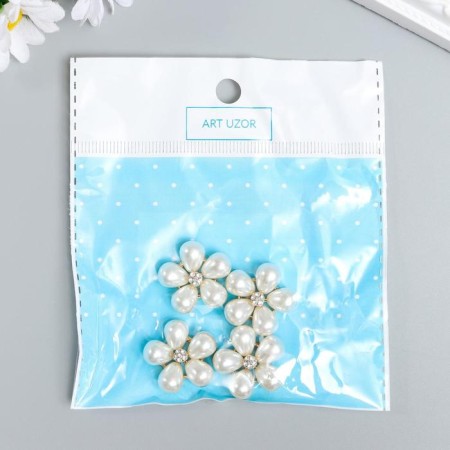 Decor for creativity Metal "Chamomile from Pearl" set 4 pcs 2.3x2.3 cm-3
