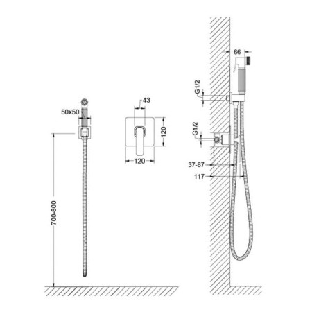 Timo Torne 4389/03sm bideter, built -in, with hygienic shower, black-1