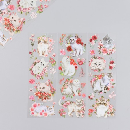 Stickers for creativity "White cats and pink flowers" set of 6 sheets 18x6 cm