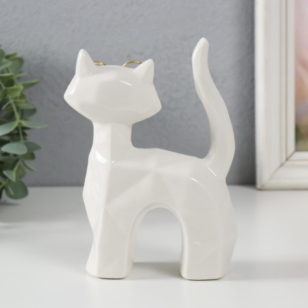 Souvenir Ceramics "White Cat with glasses, tail with a pipe" Grani 10.8x4.6x14.7 cm-2