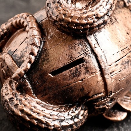 Piggy bank "Snake with a barrel" Small copper, 14x19x12cm-4
