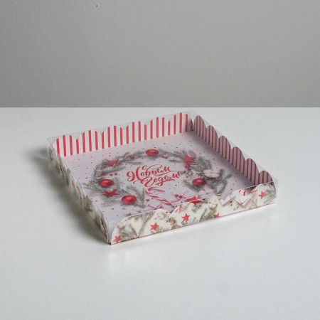 Box for confectionery products with PVC “Happy New Year!”, 21 x 21 x 3 cm, New Year-1