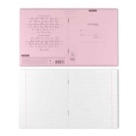 Notebook of 12 sheets in the Erichkrause line "Coverprio Pastel classics, plastic cover, offset block 100% whiteness, pink-6