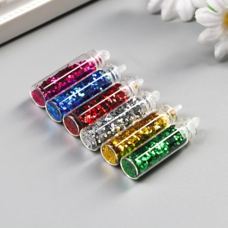 Glitter set 6 bottles "flakes", glitter weight of 1 bout - 1.2 g, color mix-1
