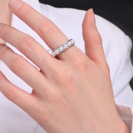 Ring Xuping beads, color silver, size 17-1