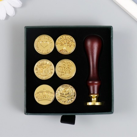 A set of seals for wax with a wooden handle "Classic and Plants"-1