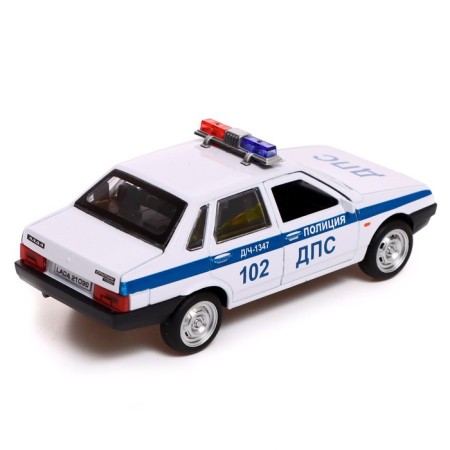 Metal machine LADA-21099 “Police Sputnik”, 12 cm, doors and trunk open, white color-2