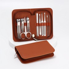 Manicure set, 10 items, in a case, brown