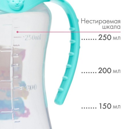 A bottle for feeding "Trend. Kotorusalka ”, classic throat, 250 ml., From 3 months, fitted, with handles, pink color-2