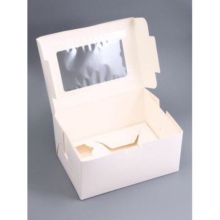 Box for 2 cupcake and cake, white, 25.4 x 18 x 12.7 cm, confectionery packaging-2