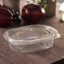The plastic disposable container with an insoluble lid pr-rks-350, 350 ml, 15.9 × 13 × 4 cm, the color is transparent