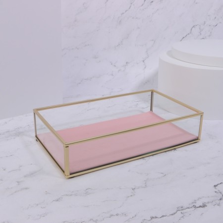 Organizer for storage "Pink Ripples", glass, 1 section, 24 × 14 × 5 cm, transparent/copper/pink color-3