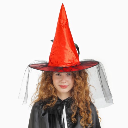 Carnival hat "Witcher", with a veil, red color-1