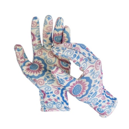 Garden, nylon gloves, with nitrilum semi -nitrous, size 8, color mix, Greengo-2