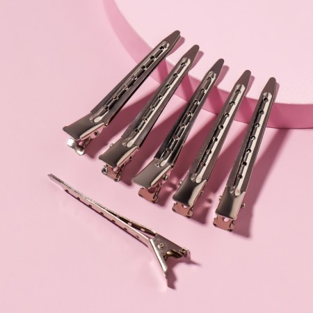 Hair clips, set - 6 pcs, 7 cm, silver color-3