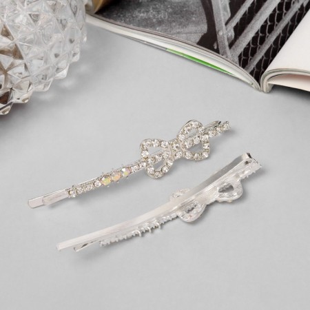 Invisibility for hair "Ebba" (set 2 pcs) bow, 6 cm, silver-1