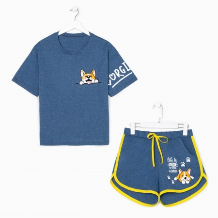 Home set (T -shirt/shorts) female, blue color, size 52-4