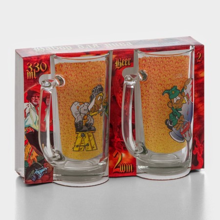 A set of beer mugs "Podkolists", 330 ml, in gift packaging, 2 pcs, drawing mix-1
