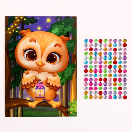 Application with rhinestones for children "Owl", A6, a set for creativity-1