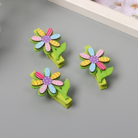 Decor for creativity wood, felt "clothespin. Flower-seven-color" set 3 pcs 1.2x3x4.8 cm-1