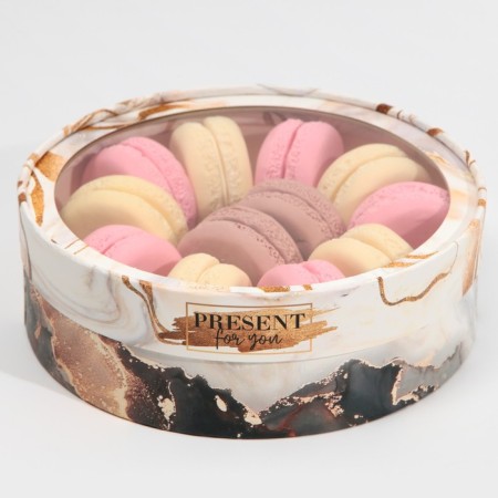 Box for Makarun, confectionery packaging tube with a window, “marble” 20 x 20 x 5 cm-3