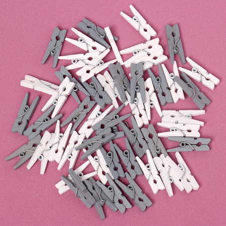 A set of clothespins for the decor "Classic", 50 pcs., 1pc. - 2.5 cm, gray and white